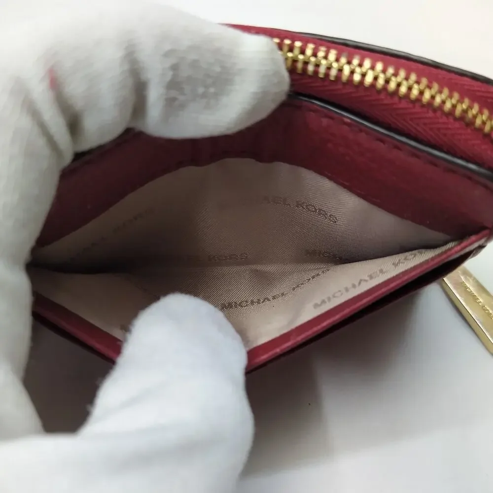 Michael Kors Red Pebbled Leather Zip Around Credit Card Small Wallet